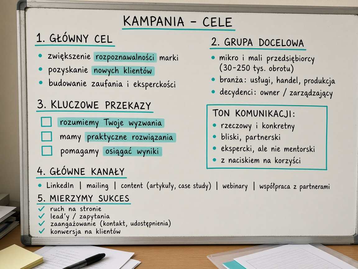 Tablica z briefem kampanii po polsku
